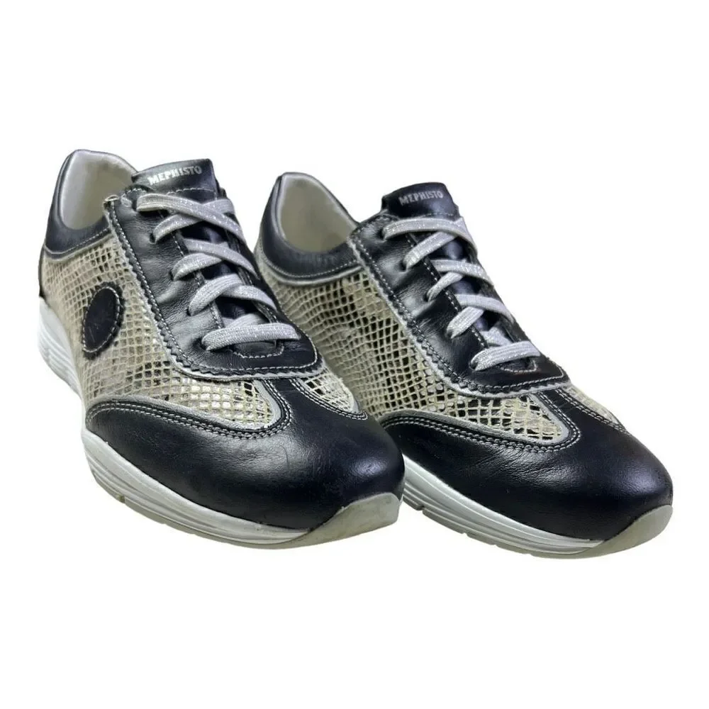Mephisto Women's Athleisure Leather Air-Jet System Sneakers Shoes Black Size 7